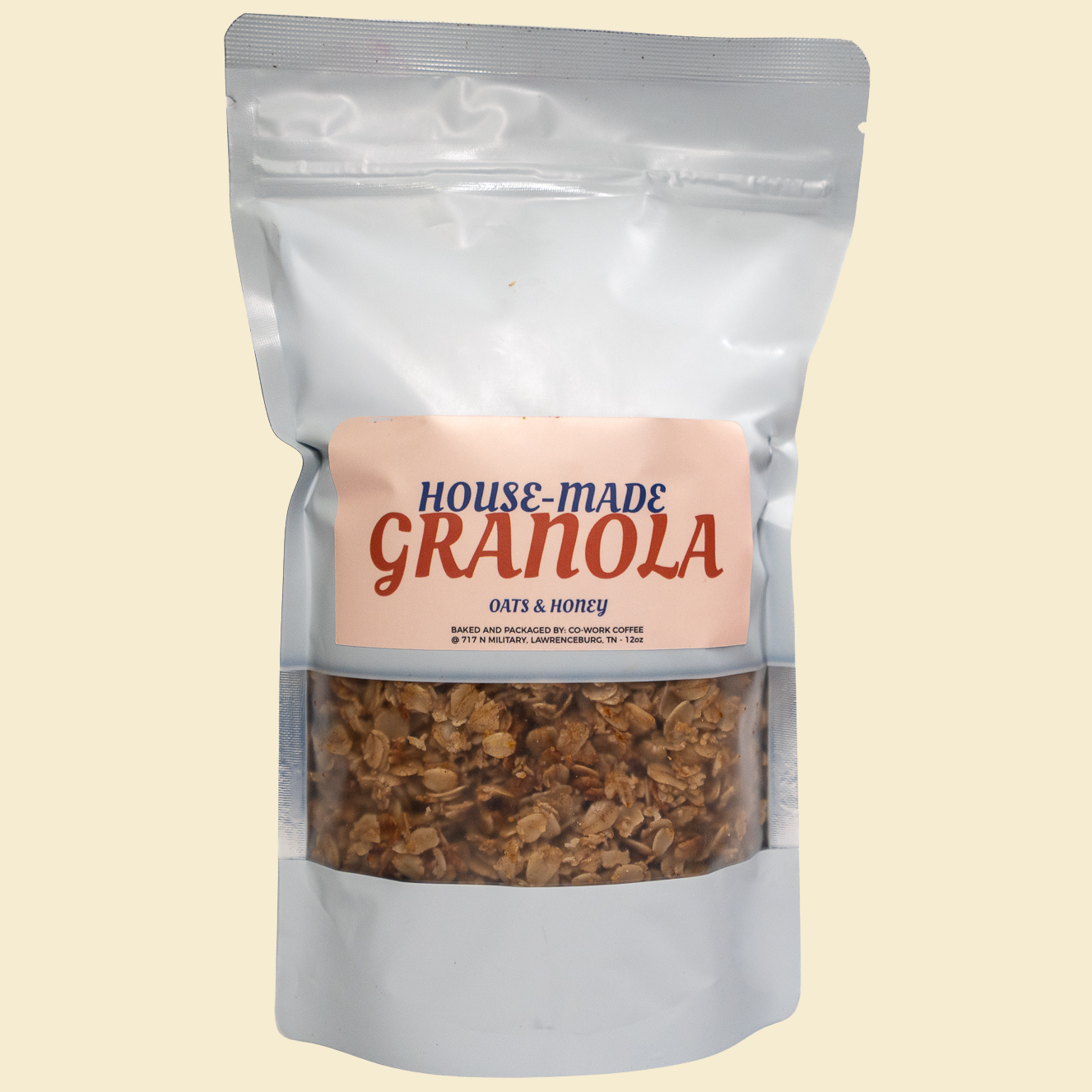 House-made granola made from scratch in Lawrenceburg, TN by Co-Work Coffee. Fresh and delicious!